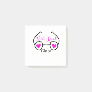 Bride squad pink black googles heart bridesmaid  post-it notes