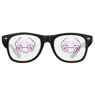 Bride squad pink black googles heart bridesmaid retro sunglasses