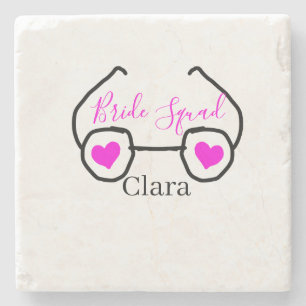 Bride squad pink black googles heart bridesmaid  stone coaster