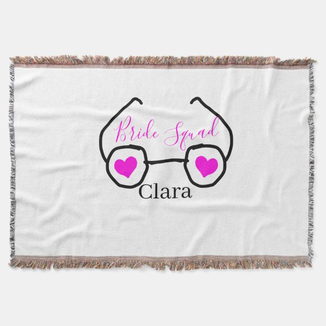 Bride squad pink black googles heart bridesmaid  throw blanket (Front)
