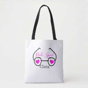 Bride squad pink black googles heart bridesmaid  tote bag