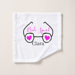 Bride squad pink black googles heart bridesmaid wash cloth