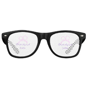 Bride squad pink glitter bow star bridesmaid name  retro sunglasses