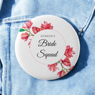Bride Squad Pink White Team Bride Floral  2 Inch Round Button