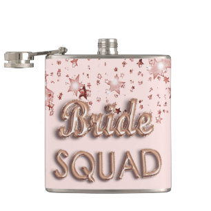 Bride squad rose gold blush stars bachelotette hip flask