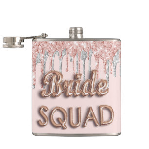 Bride squad rose gold glitter siver bachelotette hip flask