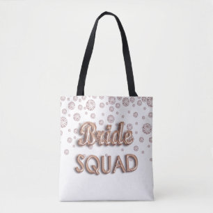 Bride squad rose gold white diamonds bachelotette tote bag