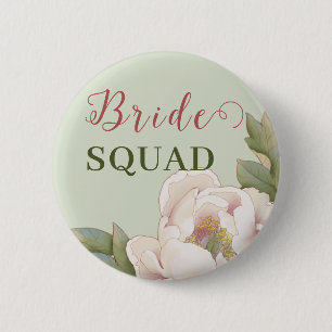 Bride Squad Sage and Blush Pink Floral  Button