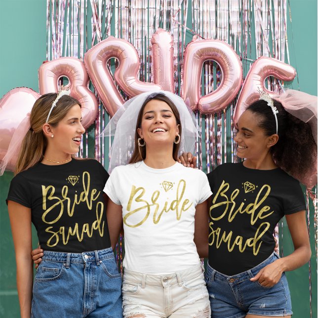 Bride Squad Shirt With Faux Gold Diamond Graphics (Creator Uploaded)