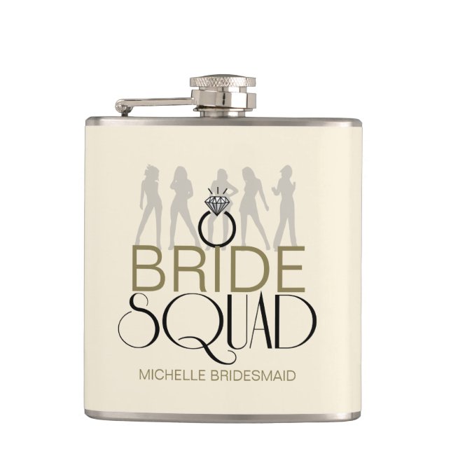 Bride Squad Silhouettes Black on Lites ID252 Hip Flask (Front)