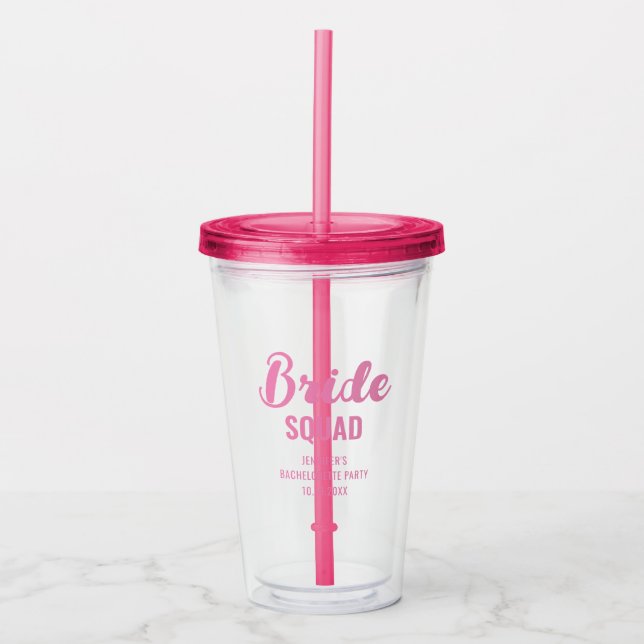 Bride Squad Text Bachelorette Party Bridal Shower Acrylic Tumbler (Front)
