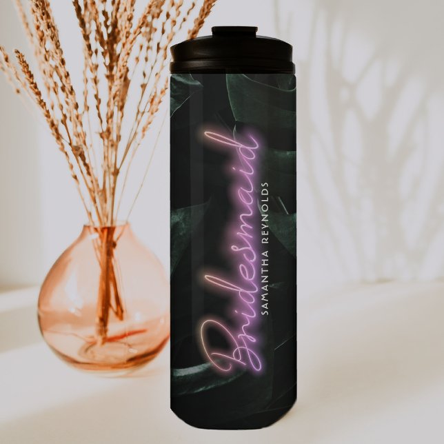 Bride Squad | Tropical Palms Bachelorette Monogram Thermal Tumbler (Creator Uploaded)