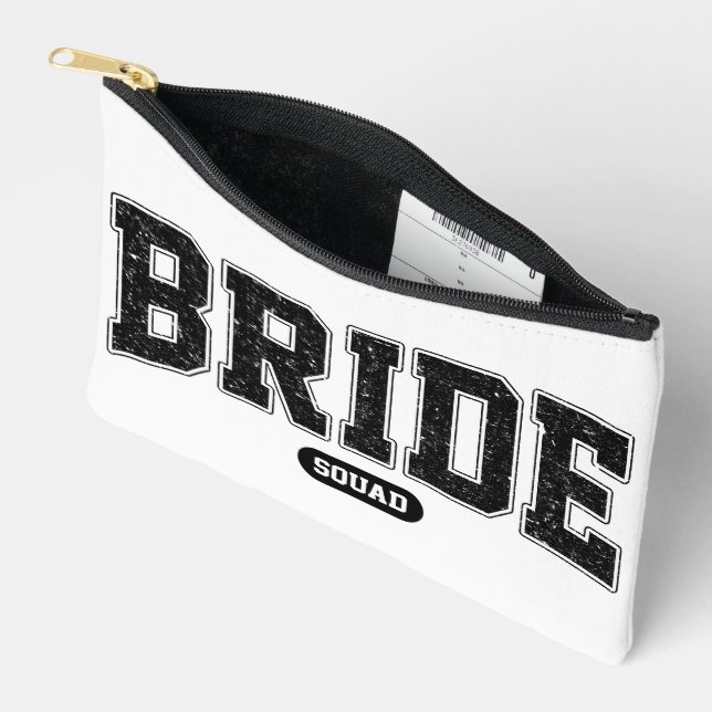 Bride Squad Varsity Typography Bachelorette Party Accessory Pouch (Open)
