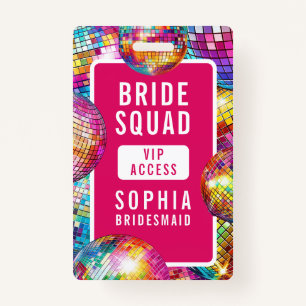Bride Squad VIP Disco Ball Photo Bachelorette Badge