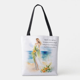 Bride standing by the beach   Watercolor Wedding Tote Bag