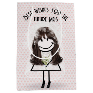 Bride Stick Figure Girl On Hearts Medium Gift Bag
