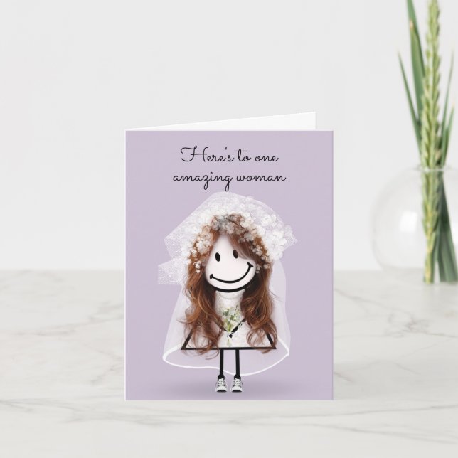 Bride Stick Figure Girl with Bouquet Card (Front)