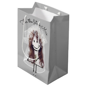 Bride Stick Figure Girl with Bouquet Medium Gift Bag