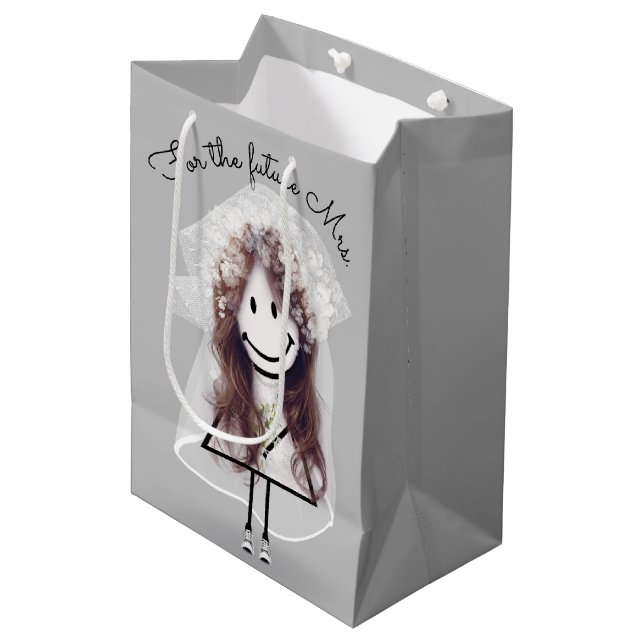 Bride Stick Figure Girl with Bouquet  Medium Gift Bag (Front Angled)