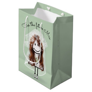 Bride Stick Figure Girl with Daisy Bouquet Medium Gift Bag
