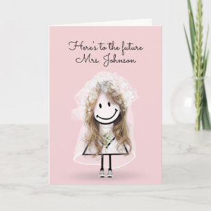 Bride Stick Figure Girl with Sneakers and Daisies Card