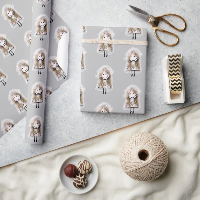 Bride Stick Figure with Daisy Bouquet Wrapping Paper (Crafts)