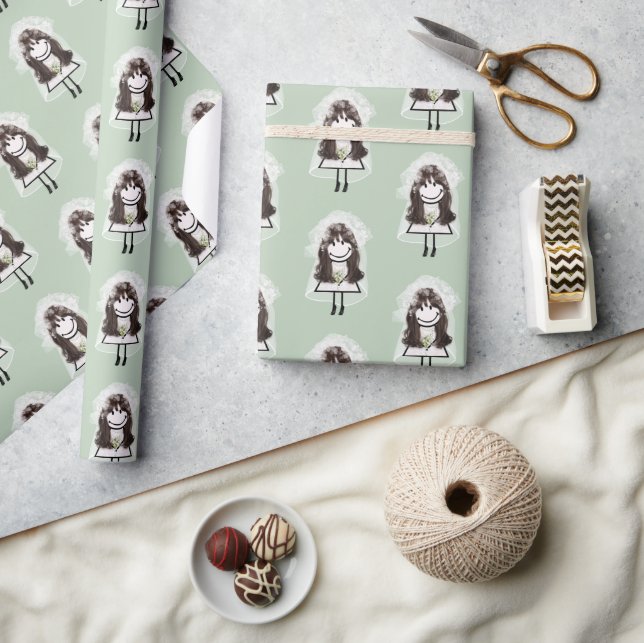 Bride Stick Figure with Daisy Bouquet Wrapping Paper (Crafts)