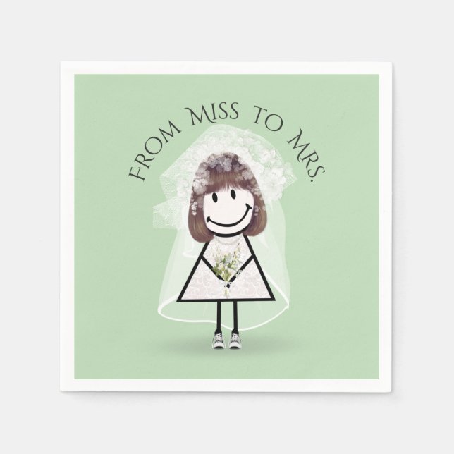 Bride Stick Girl in Sneakers with Daisy Bouquet  Napkin (Front)