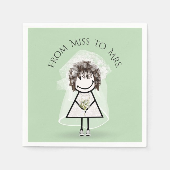 Bride Stick Girl in Sneakers with Daisy Bouquet  Napkin (Front)