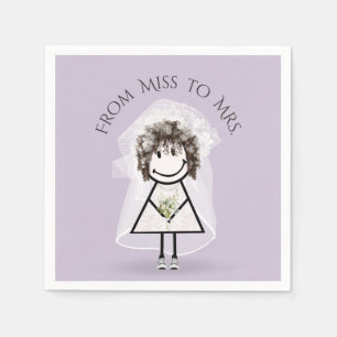 Bride Stick Girl in Sneakers with Daisy Bouquet Napkin