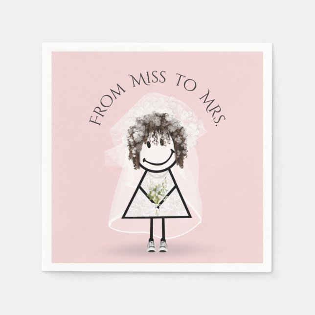 Bride Stick Girl in Sneakers with Daisy Bouquet   Napkin (Front)
