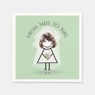 Bride Stick Girl in Sneakers with Daisy Bouquet Napkin