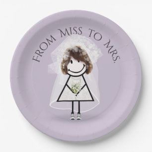 Bride Stick Girl In Sneakers with Daisy Bouquet Paper Plate