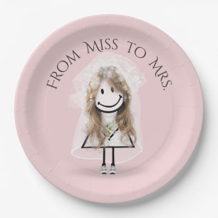 Bride Stick Girl In Sneakers with Daisy Bouquet  Paper Plate