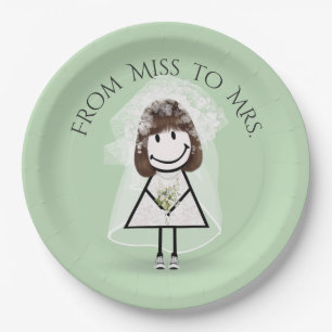 Bride Stick Girl In Sneakers with Daisy Bouquet  Paper Plate