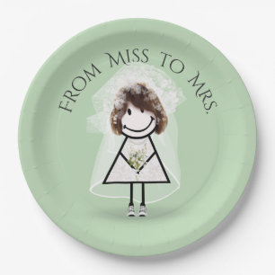 Bride Stick Girl In Sneakers with Daisy Bouquet Paper Plate