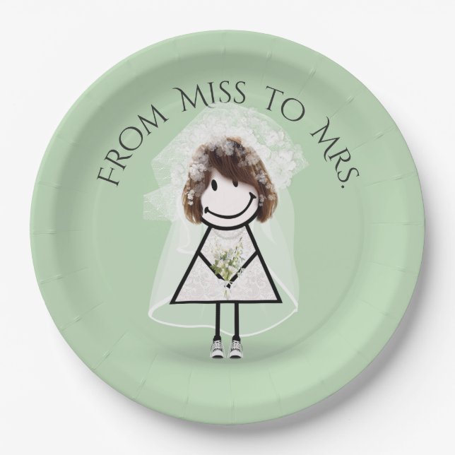 Bride Stick Girl In Sneakers with Daisy Bouquet  Paper Plate (Front)