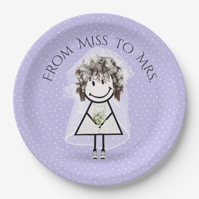 Bride Stick Girl with Sneakers on Dots Paper Plate (Front)