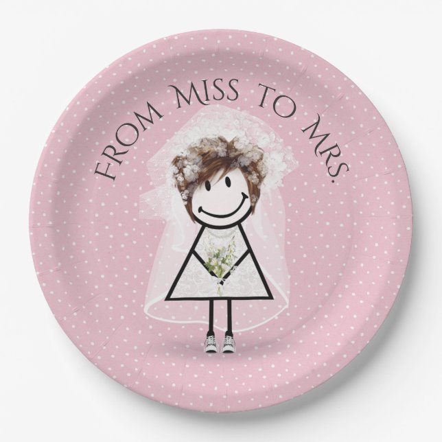 Bride Stick Girl with Sneakers on Dots  Paper Plate (Front)