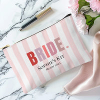 Bride Survival Kit Bag | Pink Stripes Custom Name