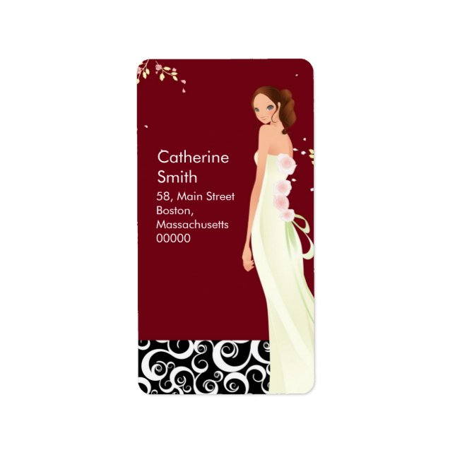 Bride Swirl Address Labels in Burgundy (Front)