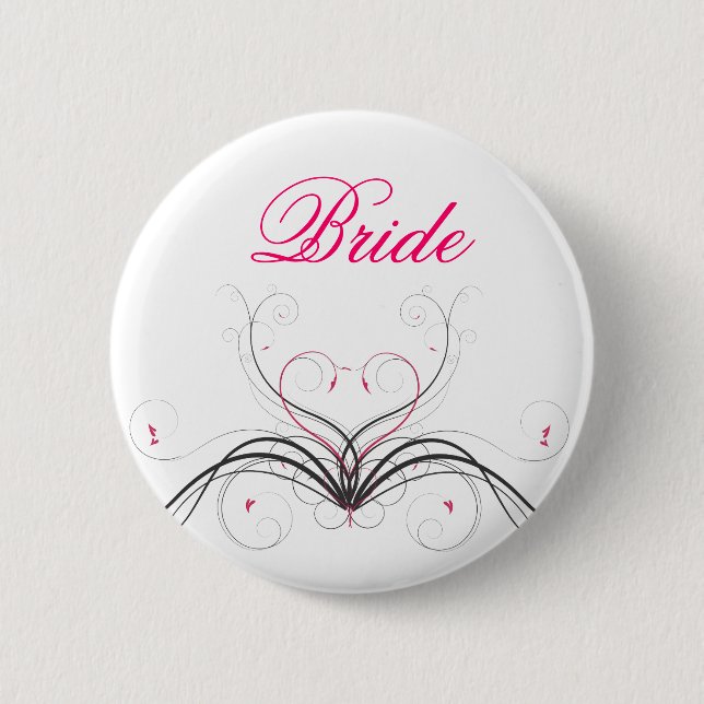 Bride Swirl Heart 2 Inch Round Button (Front)