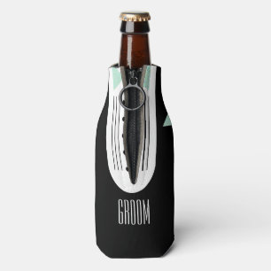 BRIDE Teal Blue & Black Tuxedo Bridal Party Groom Bottle Cooler