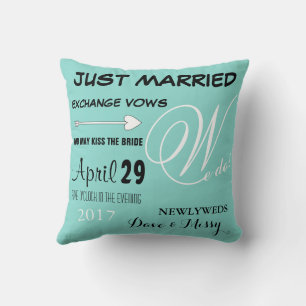 BRIDE Teal Blue Just Married We Do Throw Pillow