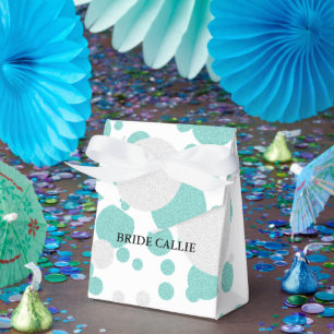 BRIDE Teal Blue Shimmer Polka Dot Wedding Party Favor Box