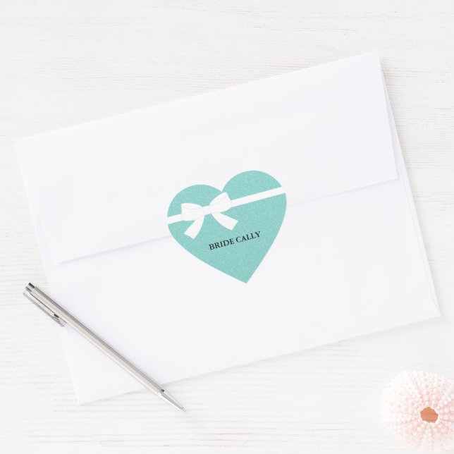 BRIDE Teal Blue Tiara Party Personalized   Heart Sticker (Envelope)