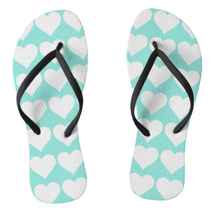 Bride Teal Blue & White Wedding Hearts Party Flip Flops