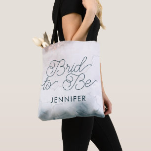 Bride to Be Alcohol Ink Blush Blue Modern Wedding Tote Bag