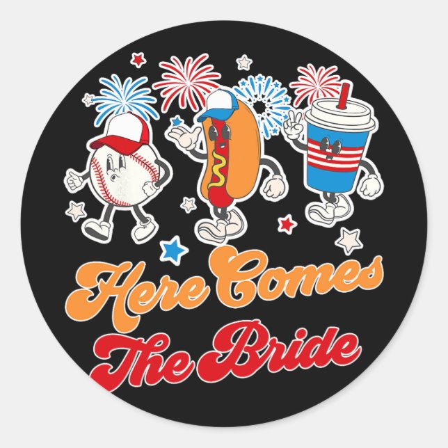 Bride To Be Baseball Bachelorette Party Here Comes Classic Round Sticker (Front)