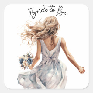 Bride To Be Beautiful Bride Watercolor Art Square Sticker